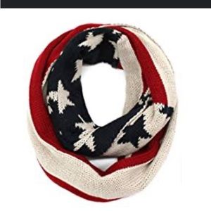 American US Flag Stirpes Stars Knitted Infinity Loop Circle Scarf -